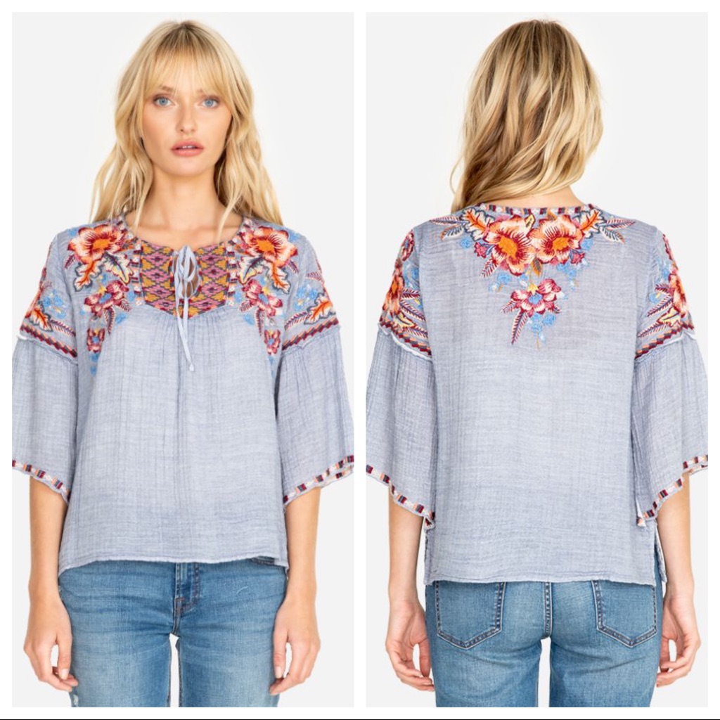 Nwt Johnny Was Caila Embroidered Ruffle Blouse Xs